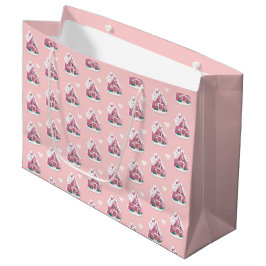 Sacola Para Presentes Grande Casa de Pão Neve Rosa-Rosa-Gelado