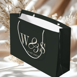 Sacola Para Presentes Grande Casais de noivos com iniciais de ébano elegante