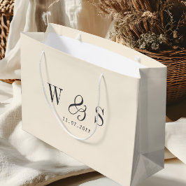 Sacola Para Presentes Grande Casais de noivos iniciais creme natural elegante