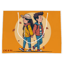 Sacola Para Presentes Grande Casal com as mãos caminhando juntas no outono