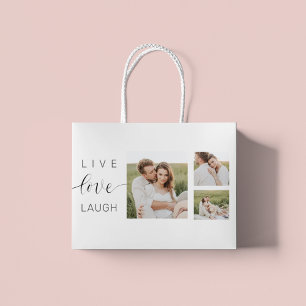 Sacola Para Presentes Grande Casal de Colagem Moderna Foto e Amor ao Vivo Rir P