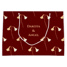 Sacola Para Presentes Grande Casal de Flor Dourado Vermelho Romântico