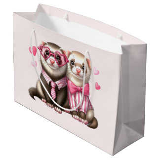 Sacola Para Presentes Grande Casal de Lontras Fofas Apaixonadas