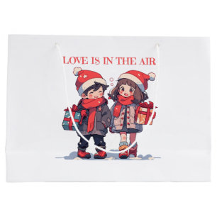 Sacola Para Presentes Grande Casal de Natal - O amor está no ar