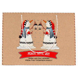 Sacola Para Presentes Grande Casal de Neve Kraft Paper Natal Personalizado