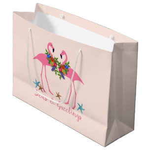 Sacola Para Presentes Grande Casal Festivo Flamingo
