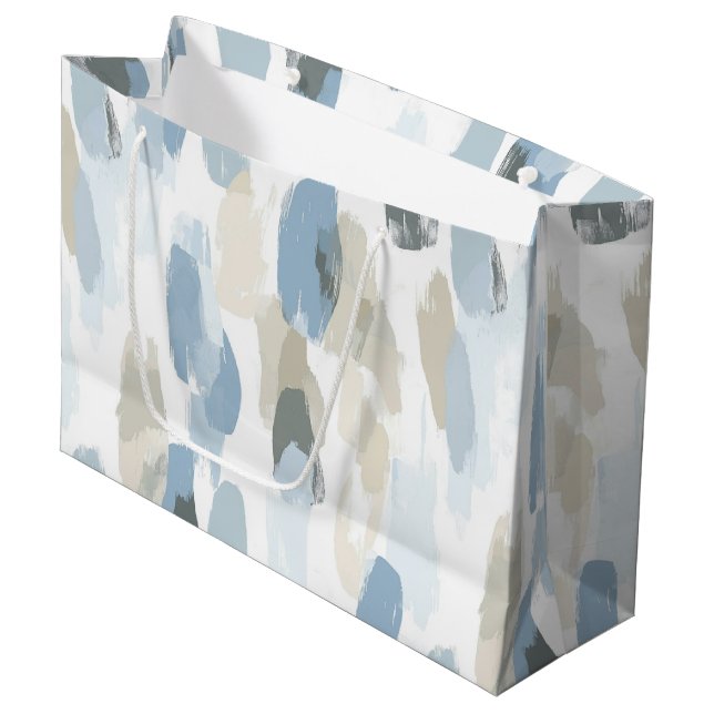 Sacola Para Presentes Grande Casamento Abstrato Creme Azul Branco (Frente inclinada)