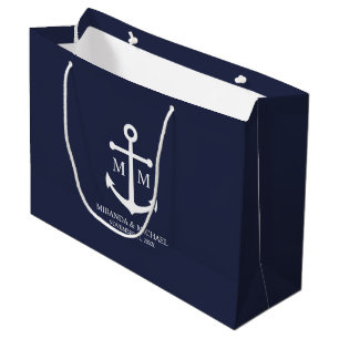 Sacola Para Presentes Grande Casamento de Âncora Azul Marinho Náutico