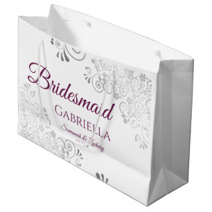Sacola Para Presentes Grande Casamento de Cabeçalho Roxo e Branca de Prata