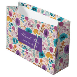 Sacola Para Presentes Grande Casamento de Flores Primavera Amarelas Teais Roxas