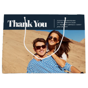Sacola Para Presentes Grande Casamento de Fotos Moderno e Simples Obrigado