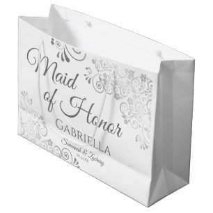 Sacola Para Presentes Grande Casamento de Madrinha de casamento Branca de Silve