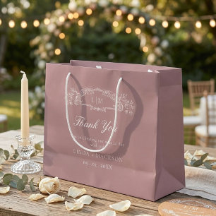 Sacola Para Presentes Grande Casamento de monograma da crista botânica rosa Dus