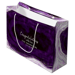Sacola Para Presentes Grande Casamento de Parabéns Roxo e Prata Ametist