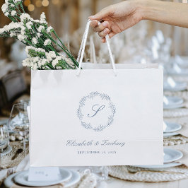 Sacola Para Presentes Grande Casamento de Pasta Azul Monograma Dusty