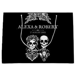 Sacola Para Presentes Grande Casamento de rosas de esqueleto gótico