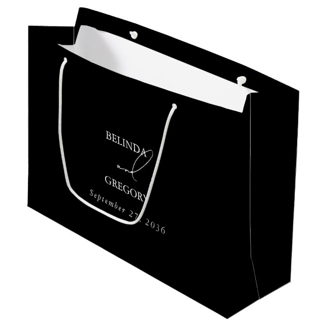 Sacola Para Presentes Grande Casamento de Script de Assinatura de Caligrafia Pr (Frente inclinada)