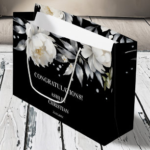 Sacola Para Presentes Grande Casamento de vassoura preto e branco elegante