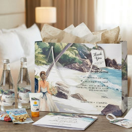 Sacola Para Presentes Grande Casamento de Verão na Praia Destino bem-vindo