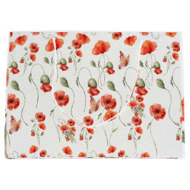 Sacola Para Presentes Grande Casamento de Watercolor Poppy Flores Vermelhas
