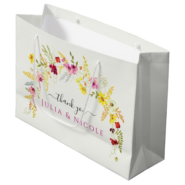 Sacola Para Presentes Grande Casamento de Wreath com Orquídeas Selvagens Rosa P (Frente inclinada)