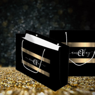 Sacola Para Presentes Grande Casamento Dourado de aniversário preto