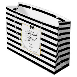 Sacola Para Presentes Grande Casamento Dourado de Frame de Stripe Negra Elegan