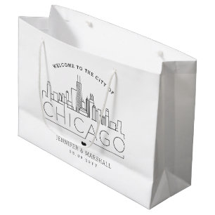 Sacola Para Presentes Grande Casamento em Chicago Horizonte Estilizado