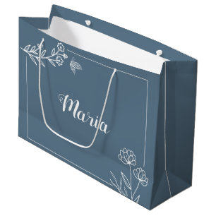 Sacola Para Presentes Grande Casamento floral azul empoeirado romântico e elega