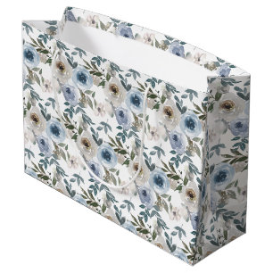 Sacola Para Presentes Grande Casamento Floral Azul Poeirento Aquarela