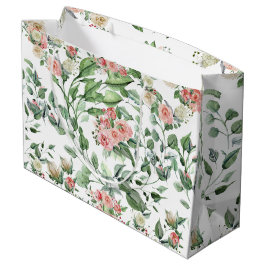 Sacola Para Presentes Grande Casamento Floral Botânico Rosa Pink Elegante 