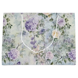 Sacola Para Presentes Grande Casamento Floral Cremoso Lavanda Roxo Romântico