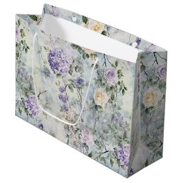 Sacola Para Presentes Grande Casamento Floral Cremoso Lavanda Roxo Romântico