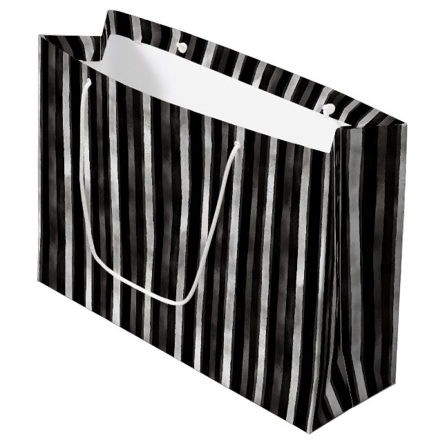 Sacola Para Presentes Grande Casamento Listras Preto Prata (Frente inclinada)