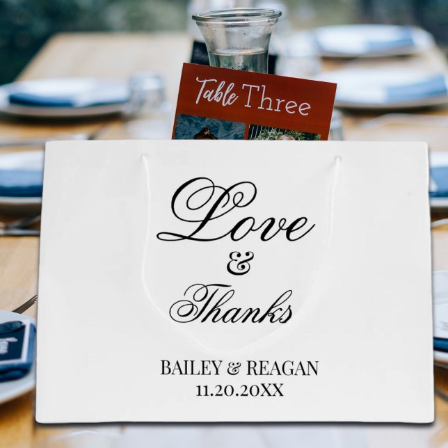 Sacola Para Presentes Grande Casamento Mínimo Branco e Negro (Criador carregado)