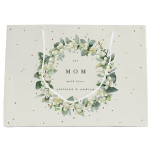 Sacola Para Presentes Grande Casamento Personalizado Creme Snowberry+Eucalipto