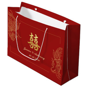 Sacola Para Presentes Grande Casamento Tradicional Chinês Vermelho de Phoenix D