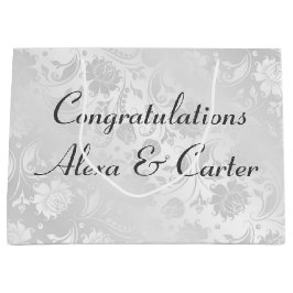 Sacola Para Presentes Grande Casamento White Satin Damask Com Nomes