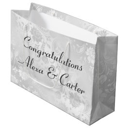 Sacola Para Presentes Grande Casamento White Satin Damask Com Nomes