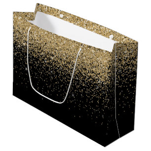 Sacola Para Presentes Grande Cascades de Glam de Fundo Preto Dourado com Largur