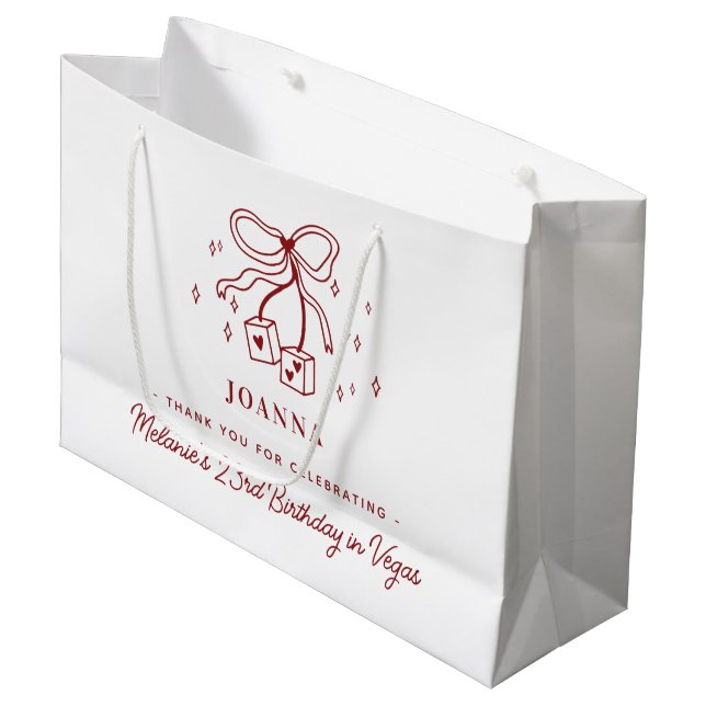 Sacola Para Presentes Grande Casino Dice Bow Custom Name Vegas Birthday Party (Frente inclinada)