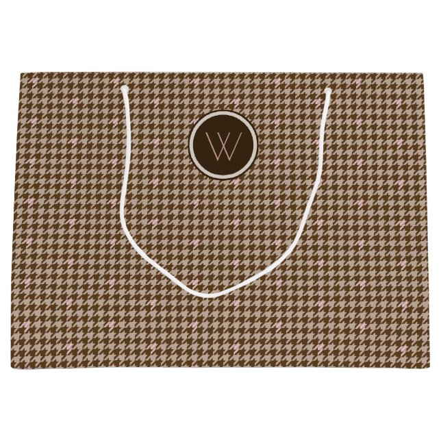 Sacola Para Presentes Grande Castanho com barra de presente de Houndstooth, com (Frente)