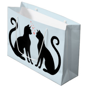 Sacola Para Presentes Grande Cat Love with Hearts