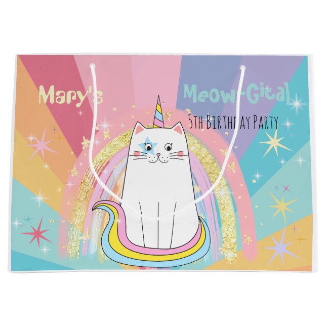 Sacola Para Presentes Grande Caticorn Meow-Gical Birthday (Frente)