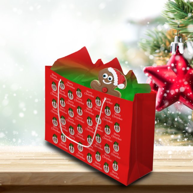 Sacola Para Presentes Grande Cavalier King Charles Merry Christmas Gift Bag (Criador carregado)