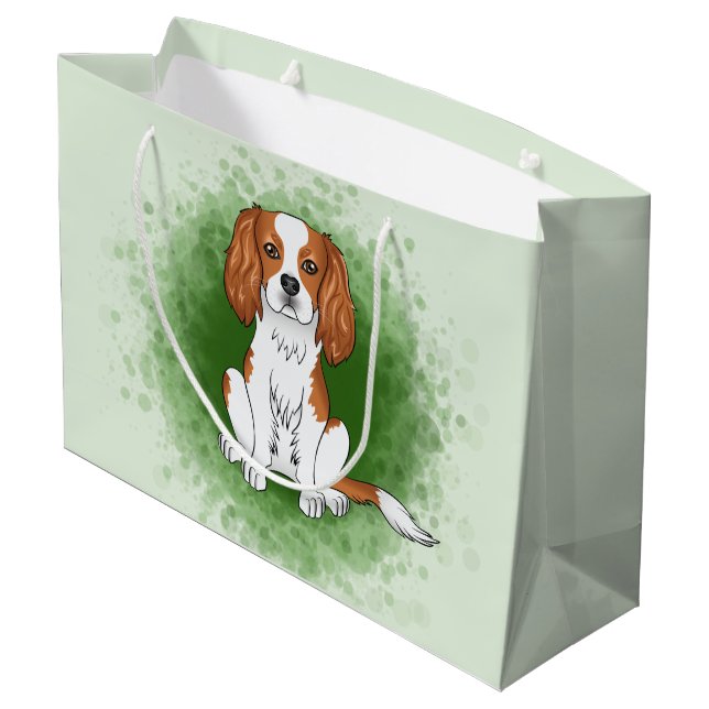 Sacola Para Presentes Grande Cavalier King Charles Spaniel Blenheim em Verde (Verso inclinado)