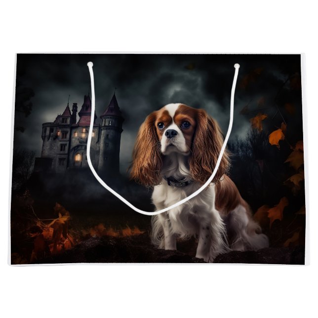 Sacola Para Presentes Grande Cavalier King Charles Spaniel Halloween Scary (Frente)