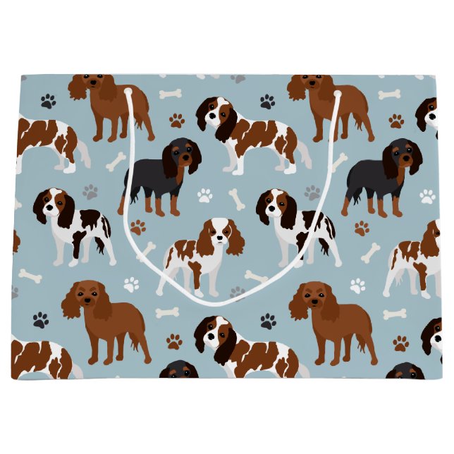 Sacola Para Presentes Grande Cavalier King Charles Spaniel Paws e Bones (Frente)