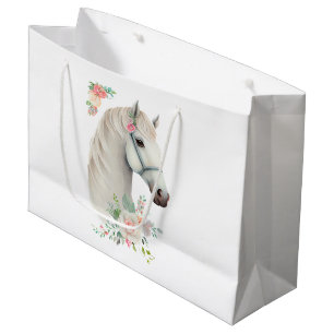 Sacola Para Presentes Grande Cavalo Branco Elegante Boho Floral