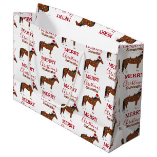Sacola Para Presentes Grande Cavalo de Natal Santa Hat Luzes de Natal
